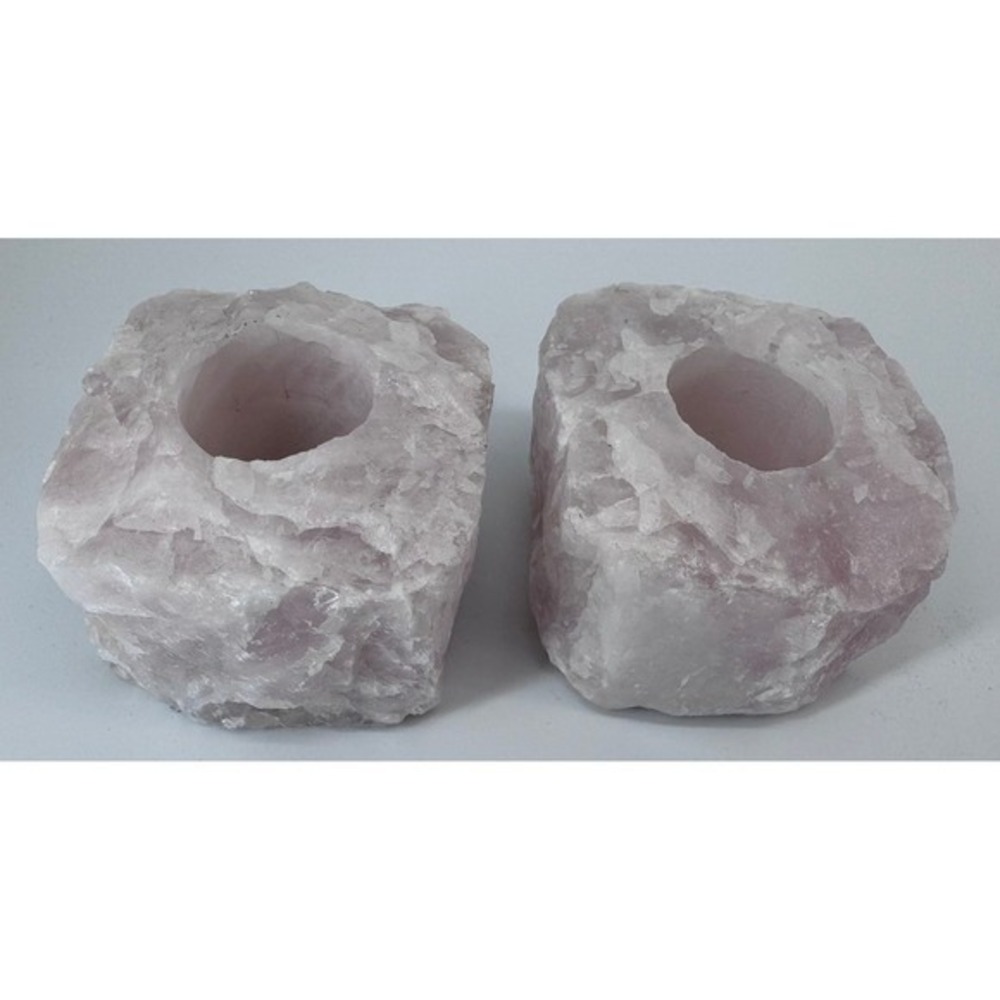 Rose Quartz Crystal Candle Tealight Votive Holders Set of 2 Raw Gemstone Carved - Picture 9 of 16